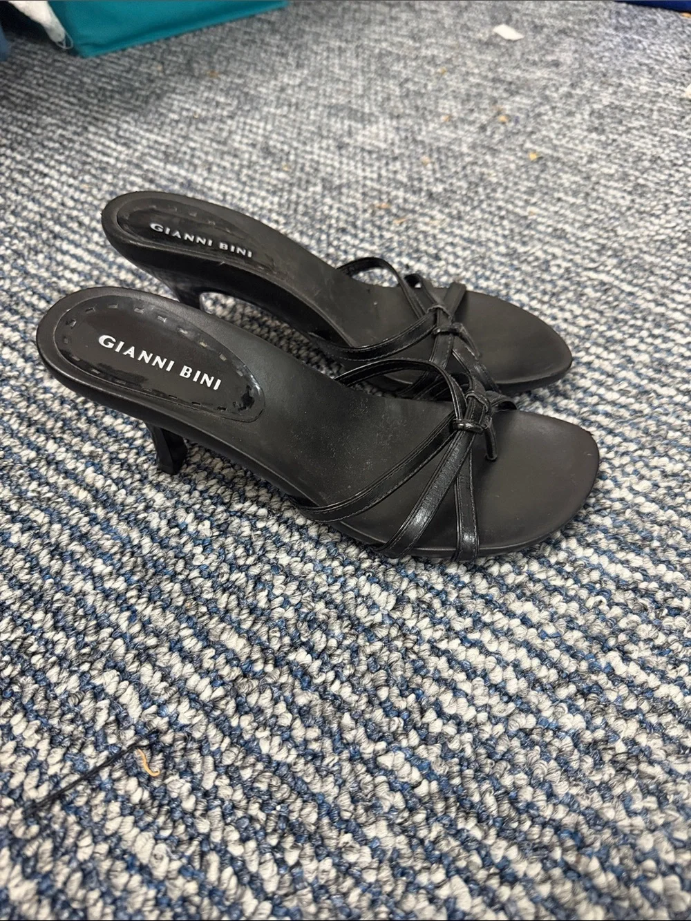 Gianni Bini Black Strappy Low Heel Sandals
